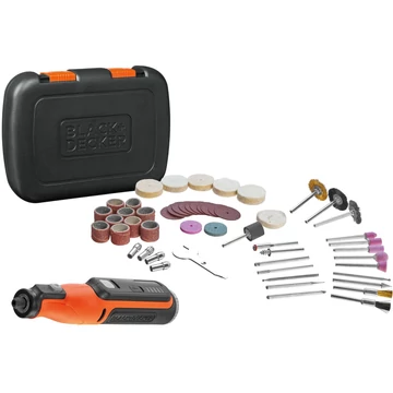 BLACK+DECKER multifunkciós szerszám BCRT8IK-XJ, 7,2 volt narancs/fekete, 52 darabos tartozékok, tokban