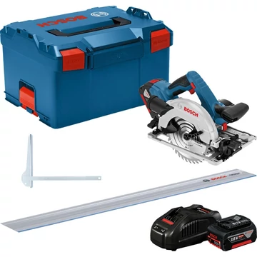 Bosch akkus körfűrész GKS 18V-57 G Professional, 18V kék/fekete, 2x Li-ion akkumulátor 5,0Ah, L-BOXX, vezetősín