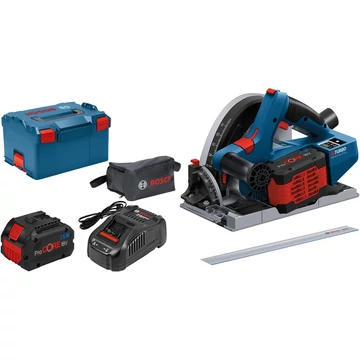 Bosch akkus merülőfűrész BITURBO GKT 18V-52 GC Professional, kézi körfűrész kék/fekete, 2x akkumulátor ProCORE18V 5,5Ah, vezetősín, L-BOXX