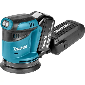 Makita akkus excentercsiszoló DBO180RTJ, 18 voltos kék/fekete, 2x Li-ion akkumulátor 5,0 Ah, MAKPAC 2-es méretben