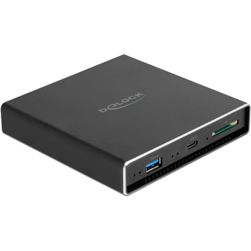 DeLOCK külső ház 2,5 hüvelykes SATA HDD-hez / SSD-hez, fekete meghajtóház, további USB Type-C és Type-A porttal és SD-nyílással