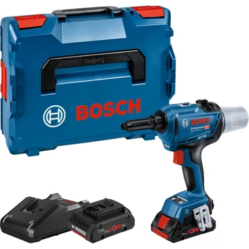 Bosch akkumulátoros szegecspisztoly GRG 18V-16 C Professional, 18V kék/fekete, 2x Li-Ion akkumulátor ProCORE18V 4,0Ah, L-BOXX-ban