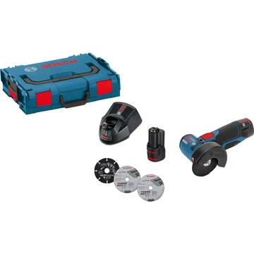 Bosch akkus sarokcsiszoló GWS 12V-76 Professional, 12V kék/fekete, 2x Li-ion akkumulátor 3,0Ah, L-BOXX-ban