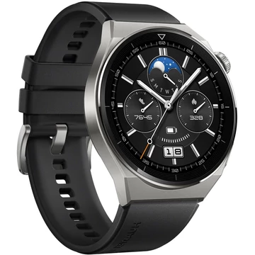 Huawei Watch GT 3 Pro Titanium (titán, 46 mm; szíj: fekete fluoroelasztomer szíj)