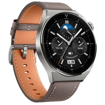 Huawei Watch GT 3 Pro Titanium (titán, 46 mm; szíj: szürke bőr szíj)