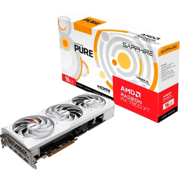 SAPPHIRE Radeon RX 7800 XT PURE GAMING OC 16G, fehér grafikus kártya, RDNA 3, GDDR6, 2x DisplayPort, 2x HDMI 2.1