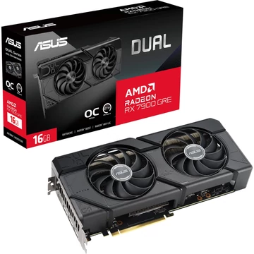 ASUS Radeon RX 7900 GRE DUAL OC, fekete grafikus kártya, RDNA 3, GDDR6, 3x DisplayPort, 1x HDMI 2.1