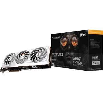 SAPPHIRE Sapphire RX 7700 XT Pure Frostpunk 2 Edition, fehér grafikus kártya, RDNA 3, GDDR6, 2x DisplayPort, 2x HDMI 2.1