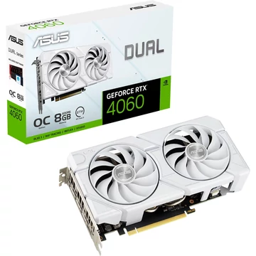 ASUS GeForce RTX 4060 DUAL OC EVO WHITE, grafikus kártya DLSS 3, 3x DisplayPort, 1x HDMI 2.1