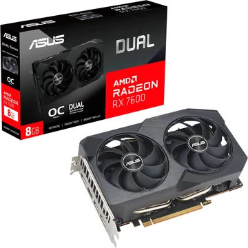 ASUS Radeon RX 7600 DUAL OC V2, grafikus kártya RDNA 3, GDDR6, 3x DisplayPort, 1x HDMI 2.1