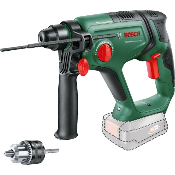 Bosch akkus fúrókalapács UniversalHammer 18V BARETOOL, adapter zöld/fekete, akkumulátor és töltő nélkül, POWER FOR ALLIANCE